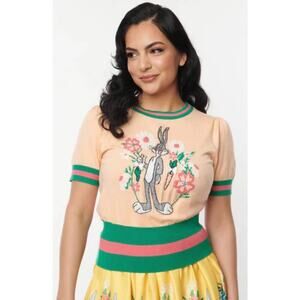 Unique Vintage Looney Tunes Bugs Bunny Dark Orange Sweater Knit Top L NWOT